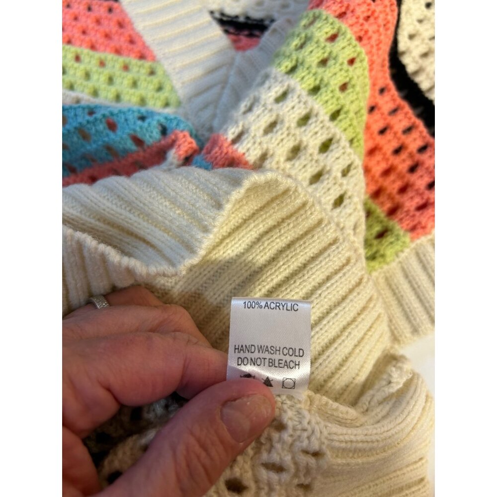 Vintage-Style Ces Femme Open-Knit Striped Sweater Vest V-Neck Medium Multicolor - Picture 5 of 7